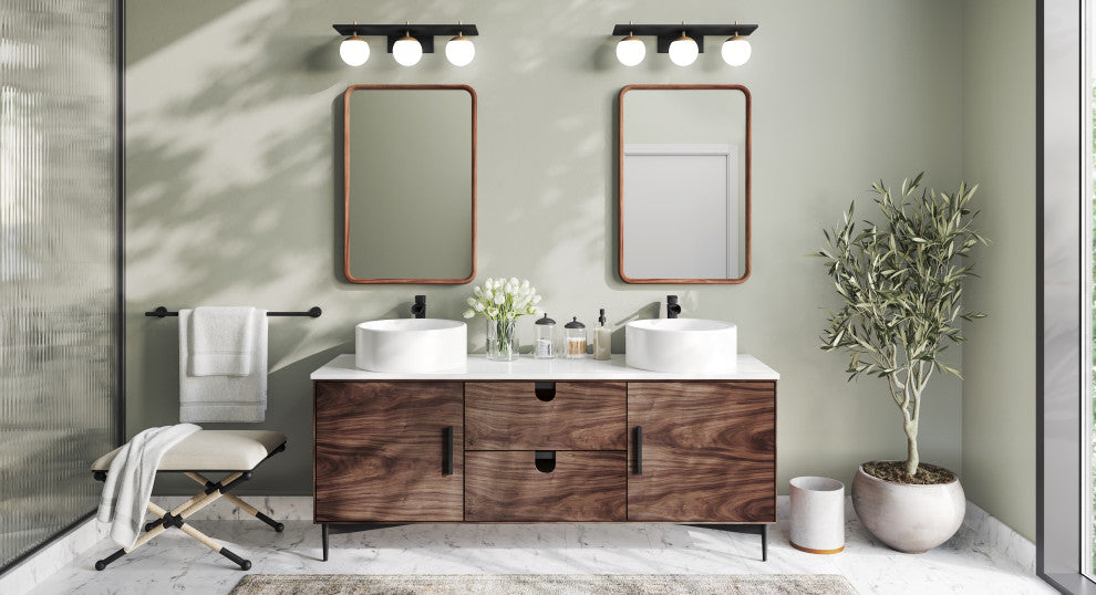 Newton Bath Vanity, Walnut, 72", Double Sink, Freestanding
