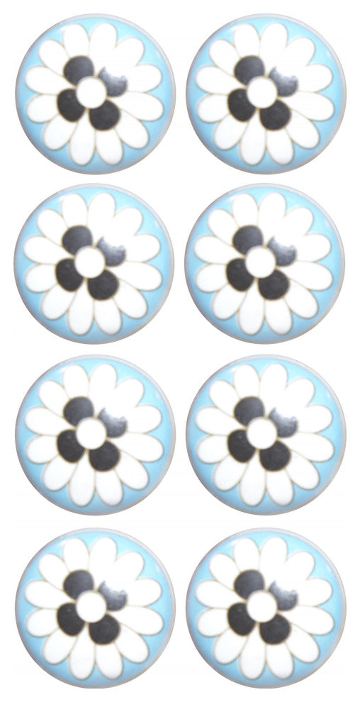 HomeRoots Charming Light Blue And Black Set of 8 Knobs