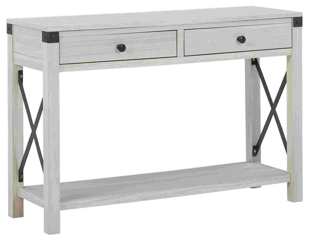 Benzara BM262429 Sofa Table WithxMetal Accent and 2 Drawers, White