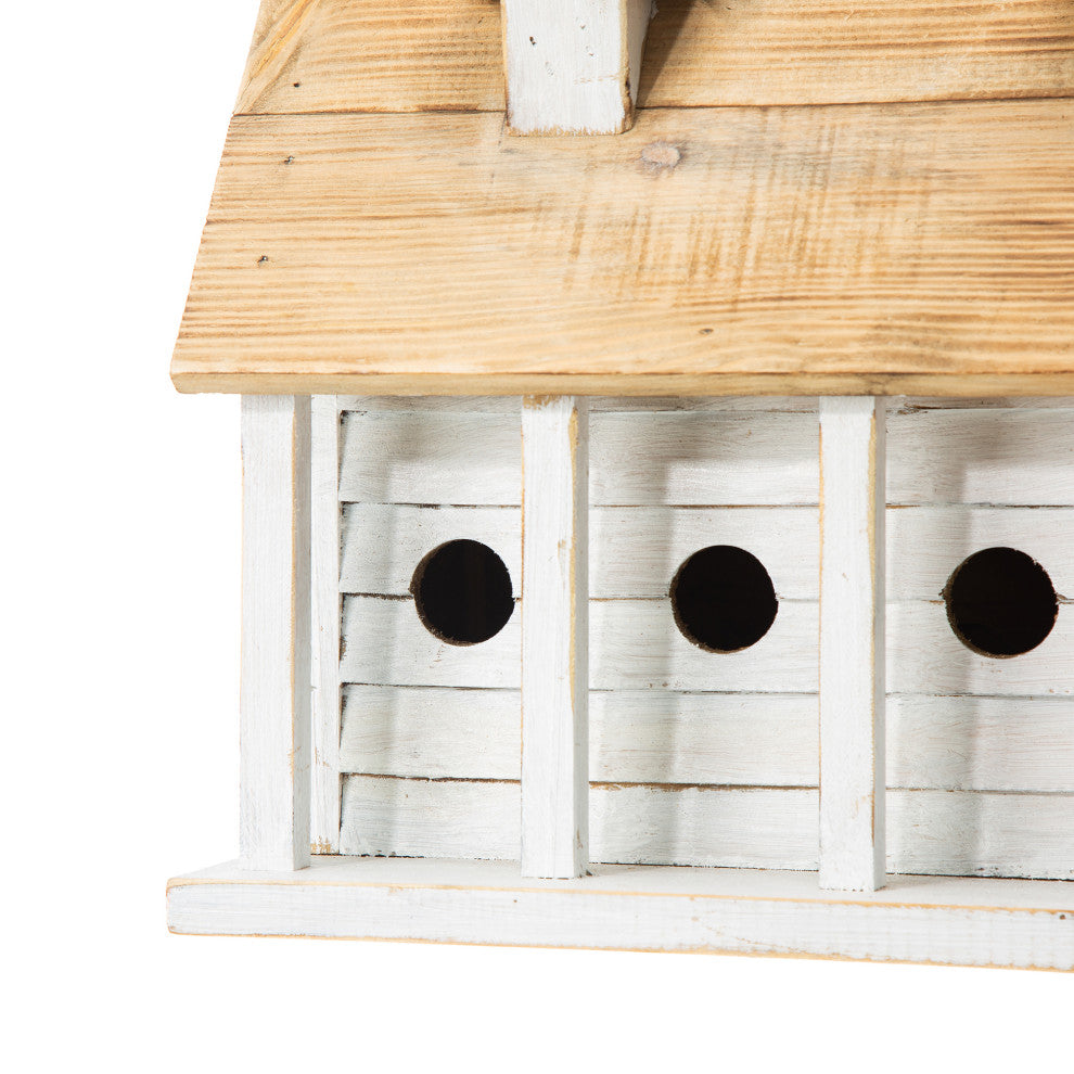 White Distressed Solid Wood Cottage Birdhouse