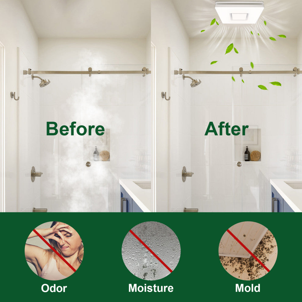 Bathroom Exhaust Fan & Light Combo 90 CFM 1.5 Sones Dimmable Light & Night Light, Matte Black