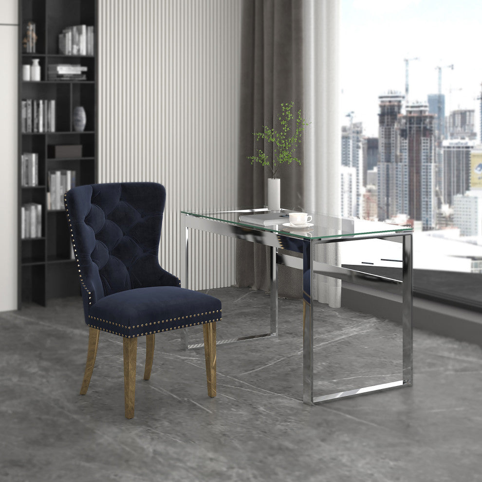 Contemporary Glass and Stainless Steel Desk, Silver