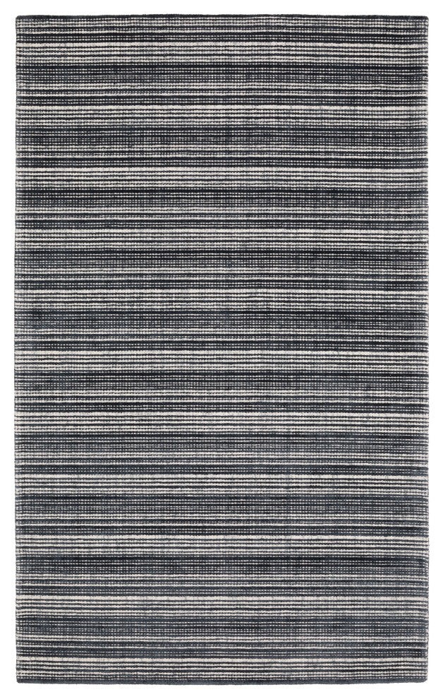 Cayden Textural Stripe Wool Blend Black/ Ivory Hand-tufted Rug 5' x 8'