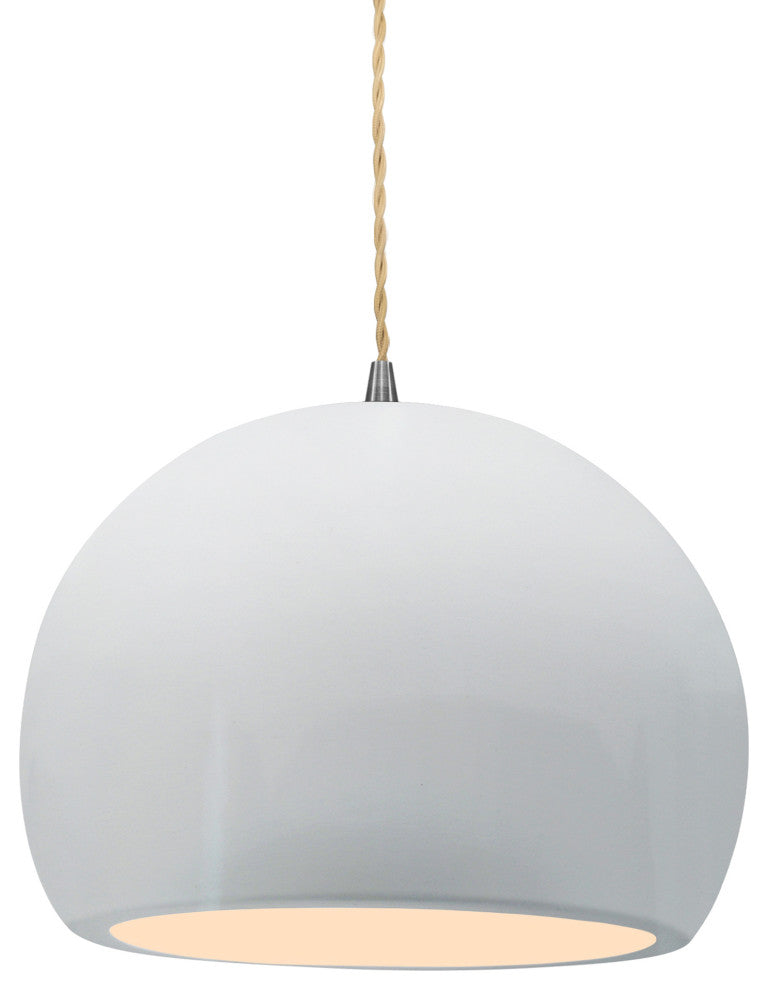 Radiance Medium Globe Pendant, Gloss White Frame, Brushed Nickel, LED-Cord