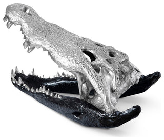 Crocodile Skull, Black/Silver Leaf