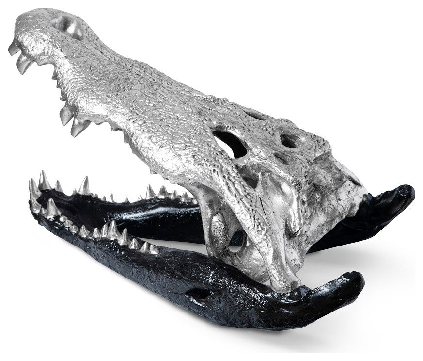 Crocodile Skull, Black/Silver Leaf
