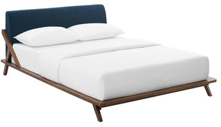 Luella Queen Upholstered Fabric Platform Bed, Cappuccino Blue