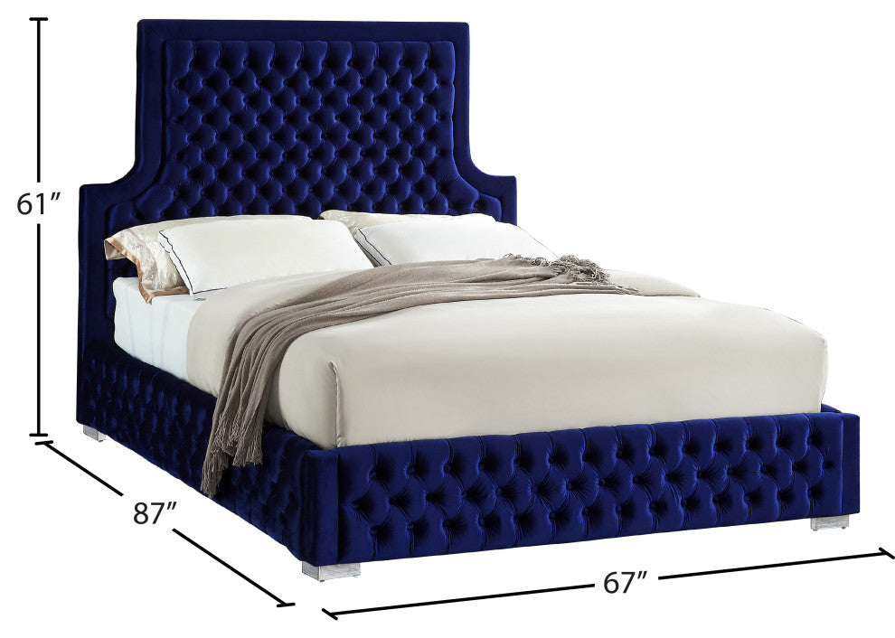 Sedona Velvet Upholstered Bed, Navy, Queen