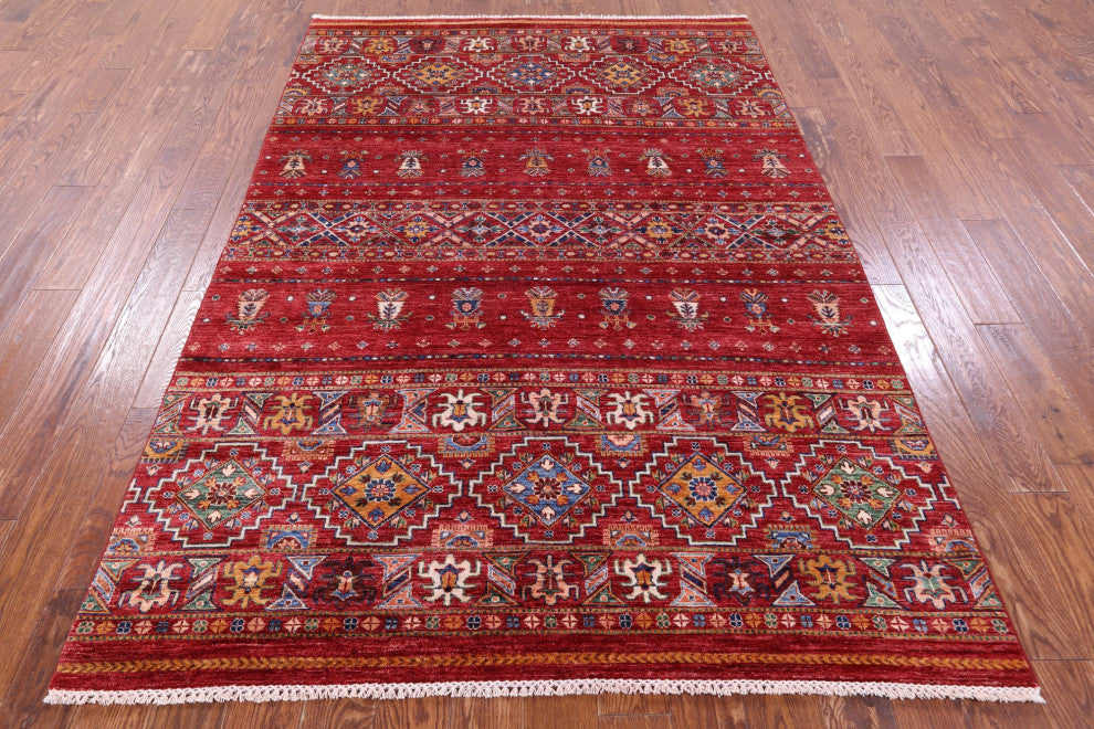 5' 8" X 8' 4" Super Kazak Khorjin Handmade Wool Rug - Q12913
