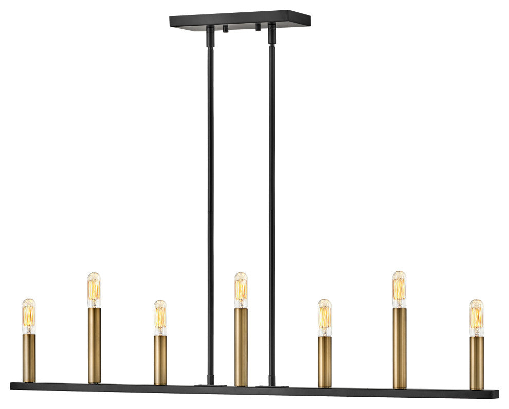 Lark Lazlo 40" Linear Chandelier, Black + Lacquered Brass