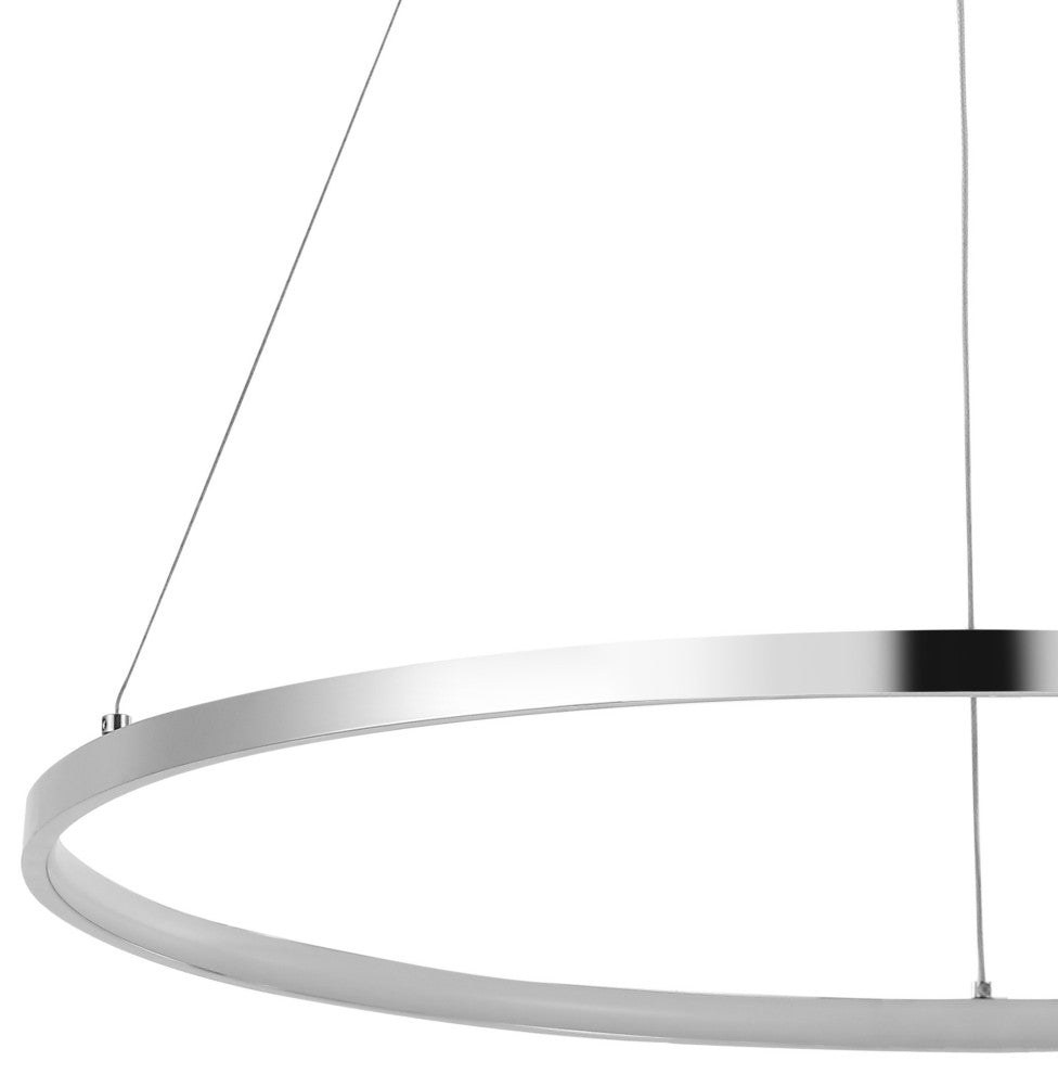 Circulo Metal Round Modern LED Pendant, Chrome, Width: 23.75"