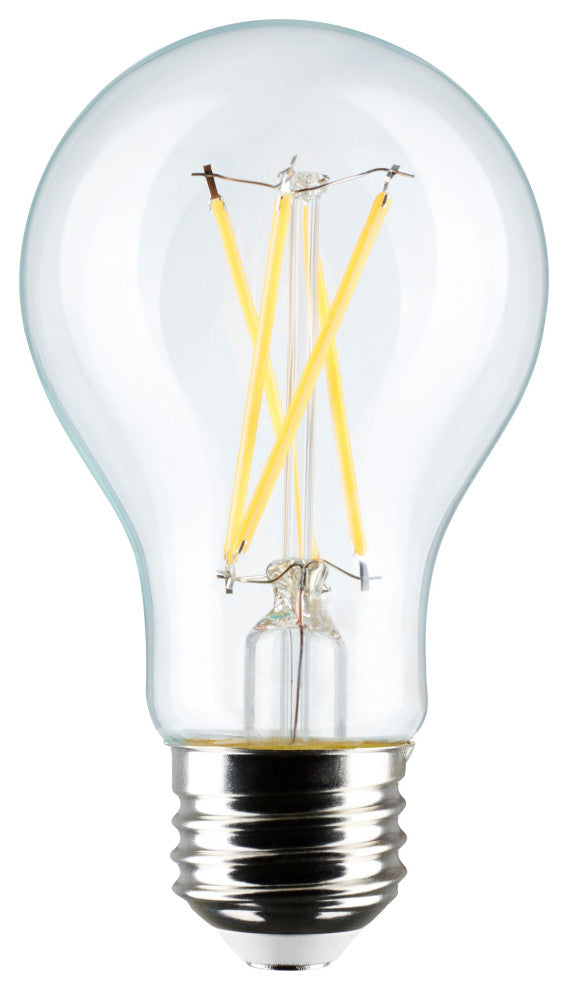 8W A19 LED, Clear, 3000K, Medium Base, 120V, 4-Pack