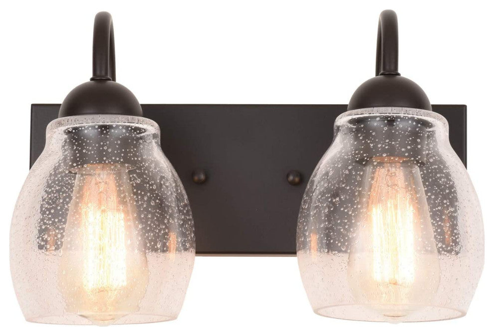 2-Light Vanity Wall Light With Seeded Glass Farmhouse Black Wall Sconce Lighting