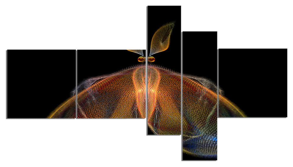 Orange Fractal Butterfly in Dark, Abstract Canvas Art Print, 60"x32", 5 panels