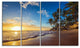 Paradise Tropical Island Beach Sunrise, Seashore Canvas Print, 48"x28", 4 Panels