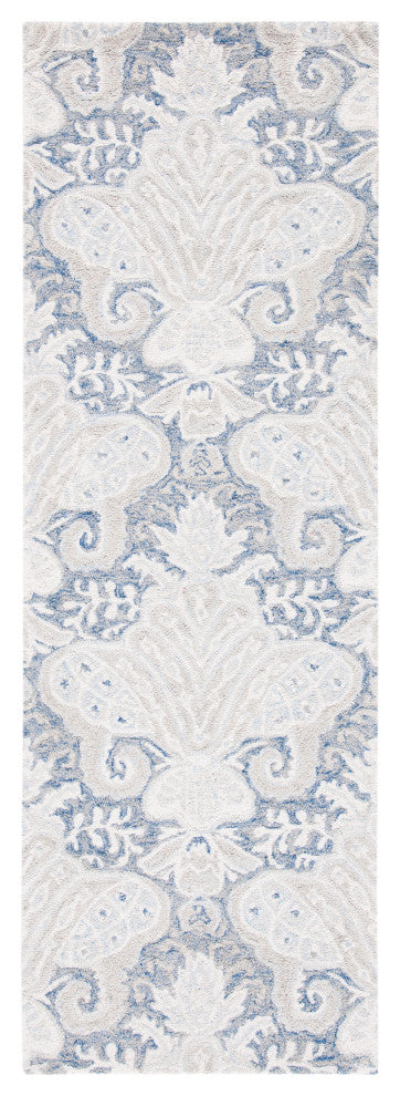 Safavieh Micro-Loop Mlp539M Damask Rug, Blue and Ivory, 8'0"x10'0"