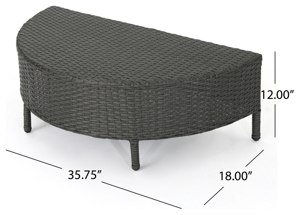 Harper Outdoor Wicker Half-Round Coffee Table, Gray