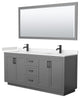 72"DBL Vanity Dark Gray, LV Carrara Cult. Top, Sinks, Black Trim, 70"Mirror