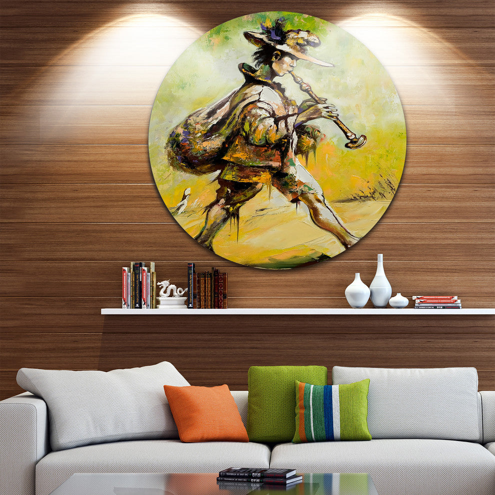 Wandering Troubadour With Pipe, Music Round Wall Art, 36"