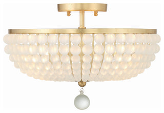 Bella 3-Light Antique Gold Ceiling Mount, Frosted Glass Beads