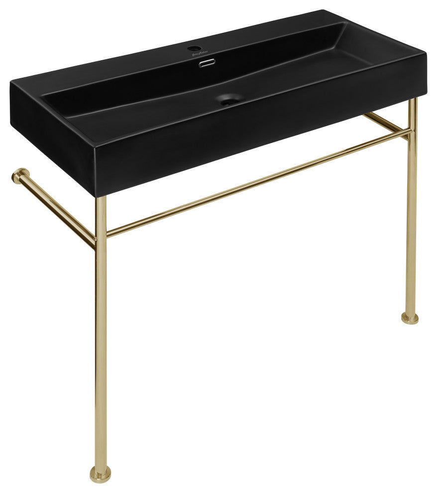 Claire 40" Ceramic Console Sink Matte Black Basin Gold Legs