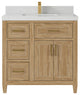 Santa Monica 36 Center Sink Bath Vanity in Whitewashed Teak 2" Carrara Quartz