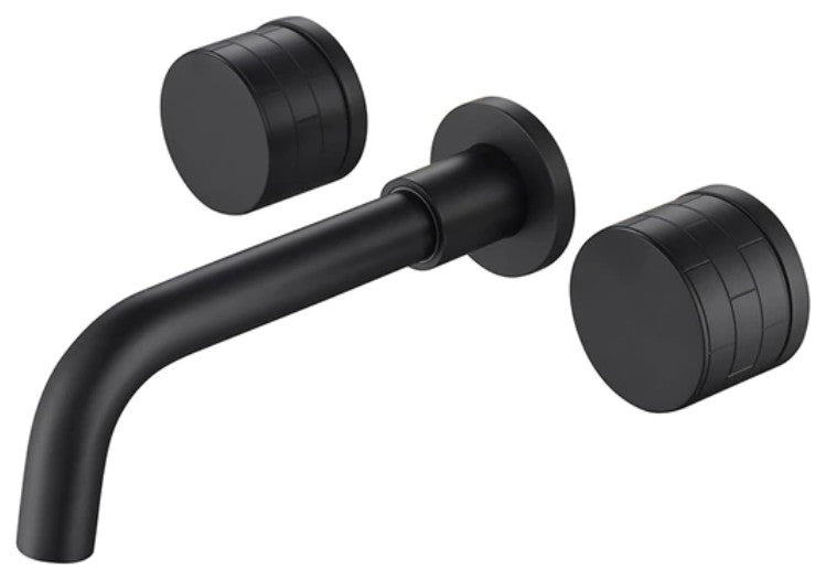 Double Handle Wall Mounted Brass Bathroom Faucet, Matte Black