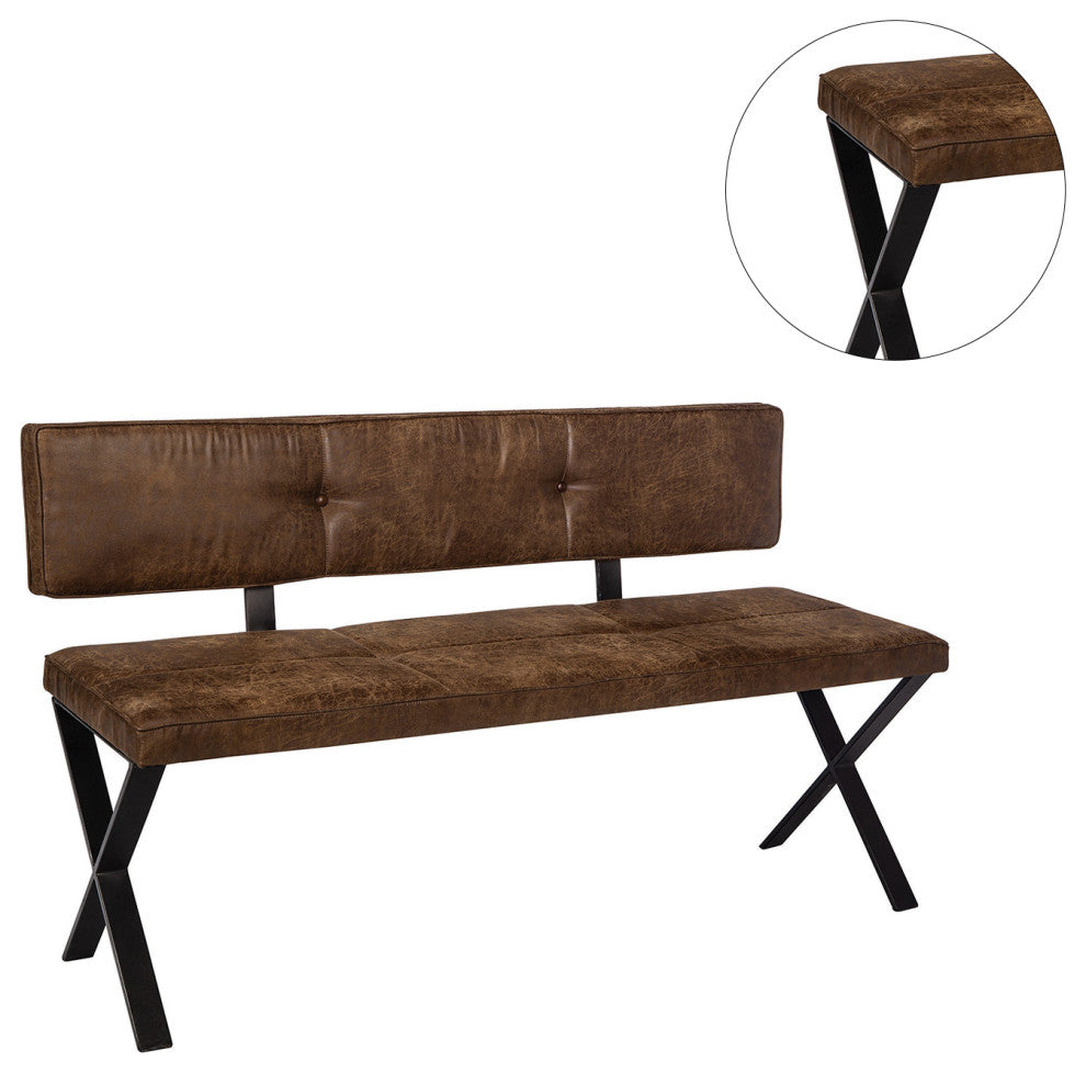 Upholstered Dining Bench, Antique Brown and Black