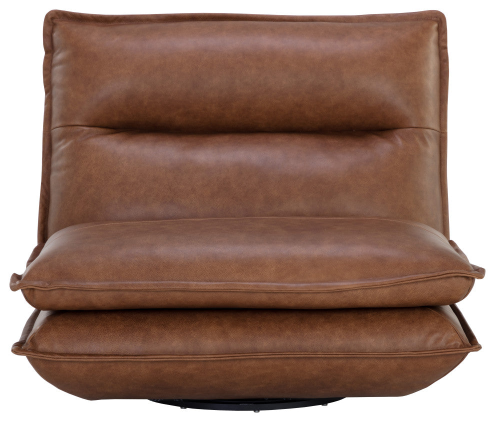 Colson Swivel Armless Chair, Cognac Leather