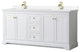 72"DBL Bath Vanity, White, White Cult. Marble Countertop, Sinks, Gold Trim