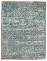 Jain Hand Knotted Area Rug, Medium Blue, 10'x14'