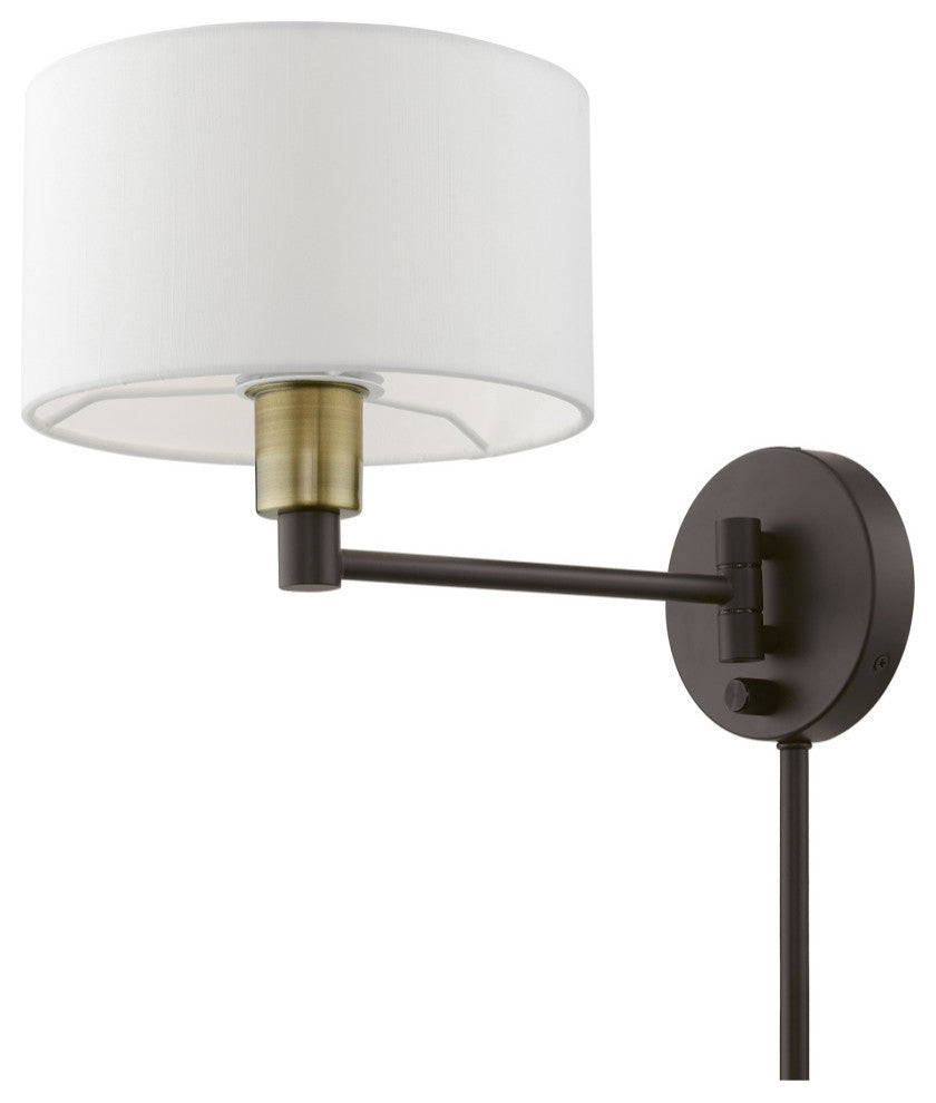 1 Light Bronze with Antique Brass Accent Swing Arm Wall Lamp