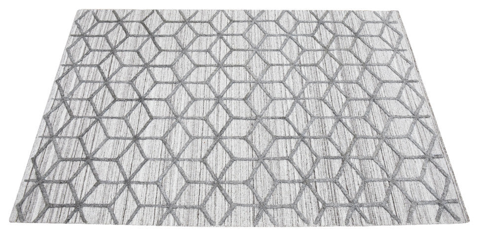 HAND WOVEN FLAT WEAVE KILIM POLYESTER AREA RUGS -Rectangle,Light Gray,Geometric, [Rectangle] 6'x9'