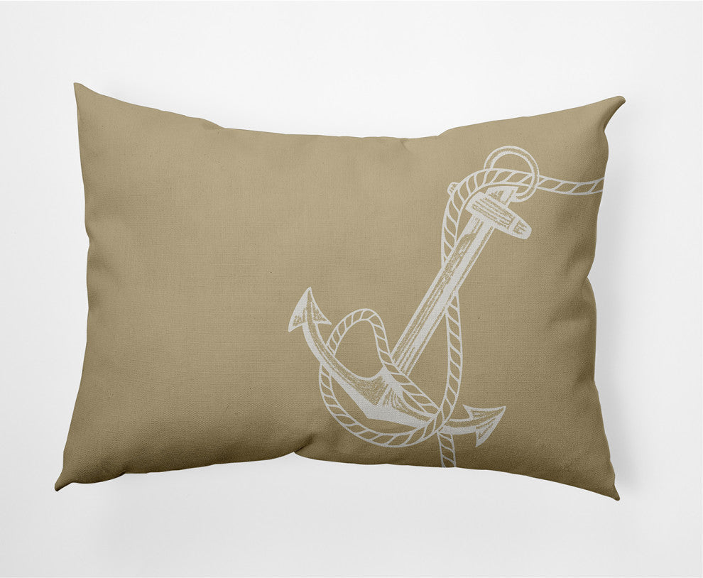 14x20" Anchored Nautical Decorative Indoor Pillow, Taupe