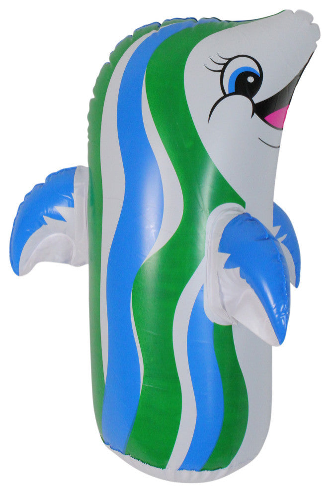 18" Inflatable White and Blue Dancing Dolphin Pool and Spa Bop Bag