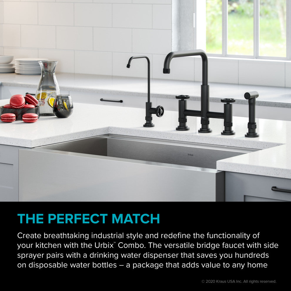 Urbix Bridge Kitchen Faucet, Matte Black, Water Dispenser Ff-101
