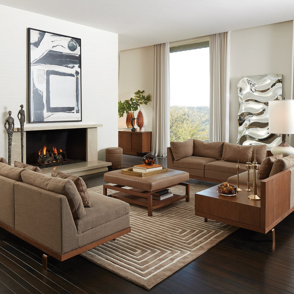 Luxe 6 Seat Sofa Side Table Sectional Walnut Wood Midcentury Contemporary Corner