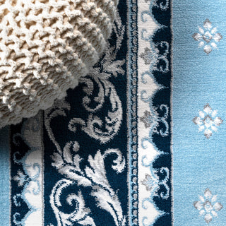 Acanthus French Border, Blue/Navy, 8'x10'