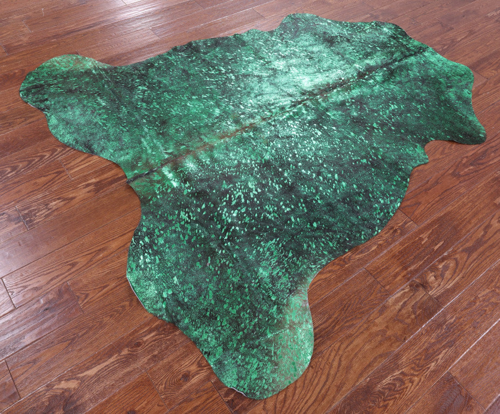 Green Metallic Cowhide Rug 6' 2" X 5' 10" C2141