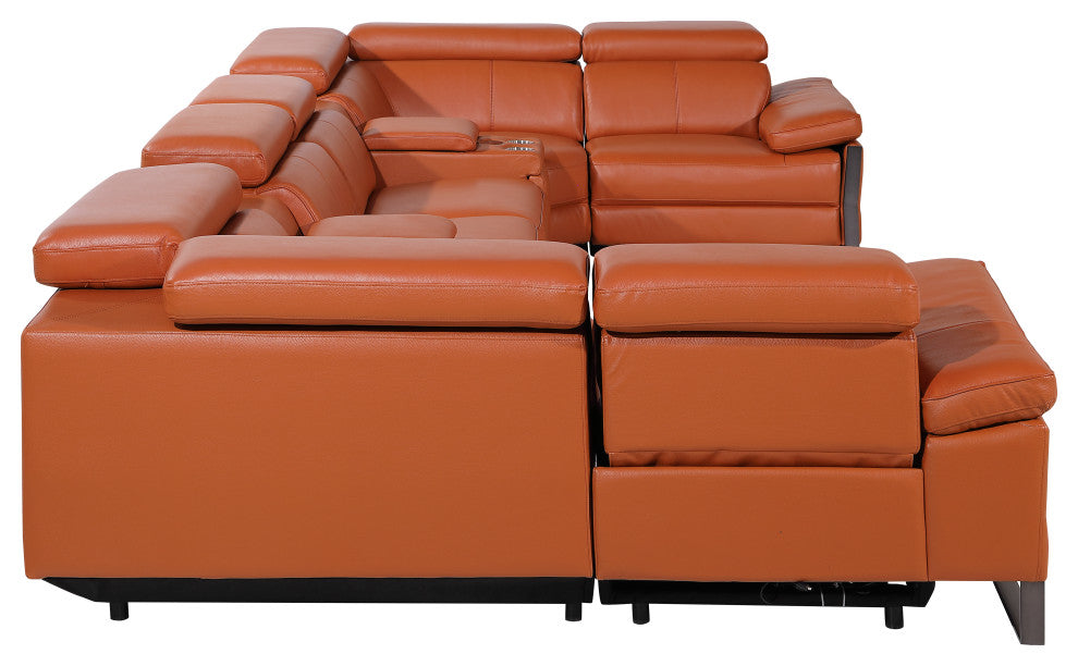 Antonio Italian Leather 8-Piece U-Shaped Power Reclining Sectional, Camel