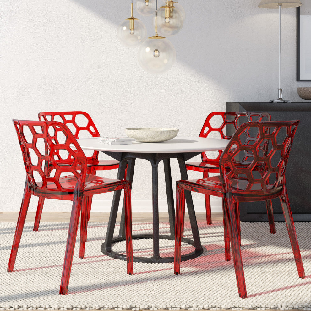 Dynamic Honeycomb Stackable Dining Chair Set of 2 - Transparent Red