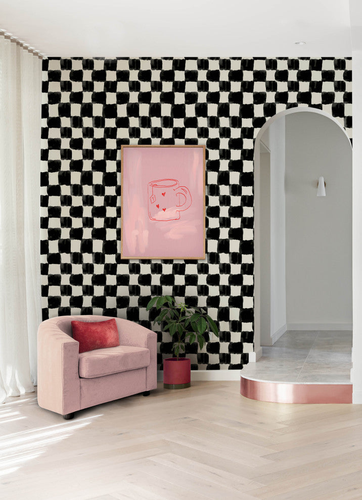 Mr. Kate Tess Watercolor Soft Black Checker Peel and Stick Wallpaper