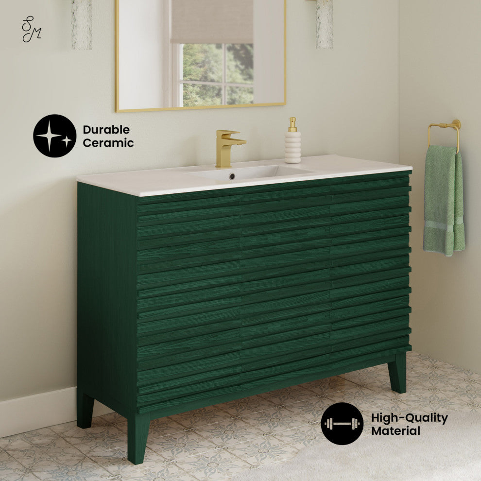 Cascade 48" Freestanding Bathroom Vanity, Green Oak With Sink Top