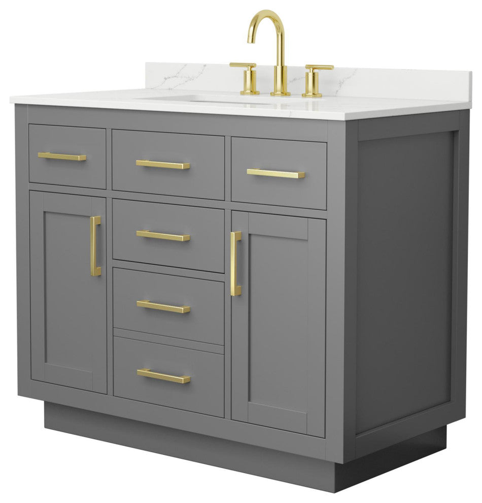 Beckett TK 42" Dark Gray Single Vanity, Giotto Quartz Top, 3-Hole, Gold Trim