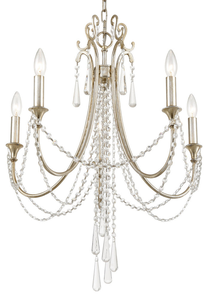 Crystorama ARC-1905-SA-CL-MWP, 5-Light Chandelier, Antique Silver