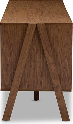 Harlow Mid-Century White and Walnut Wood Sideboard Storage Cabinet