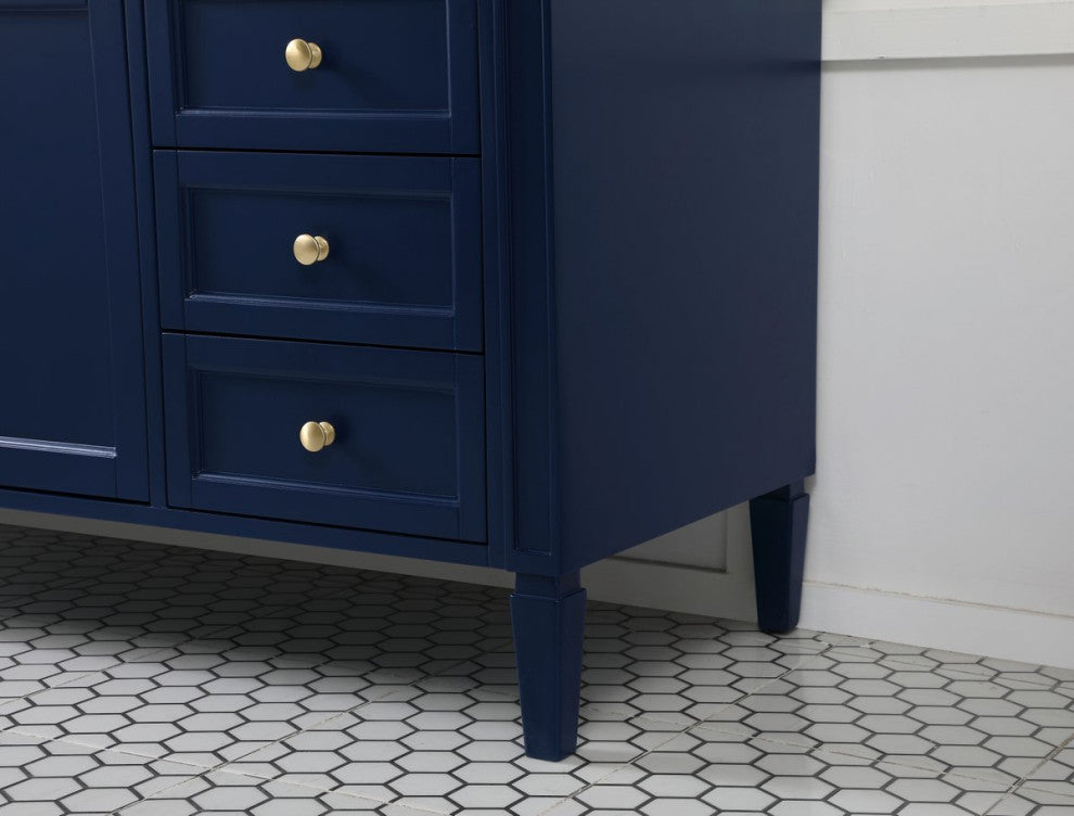 Home Living Vanity with Carrara White Marble Countertop, Blue, 60", Single Sink