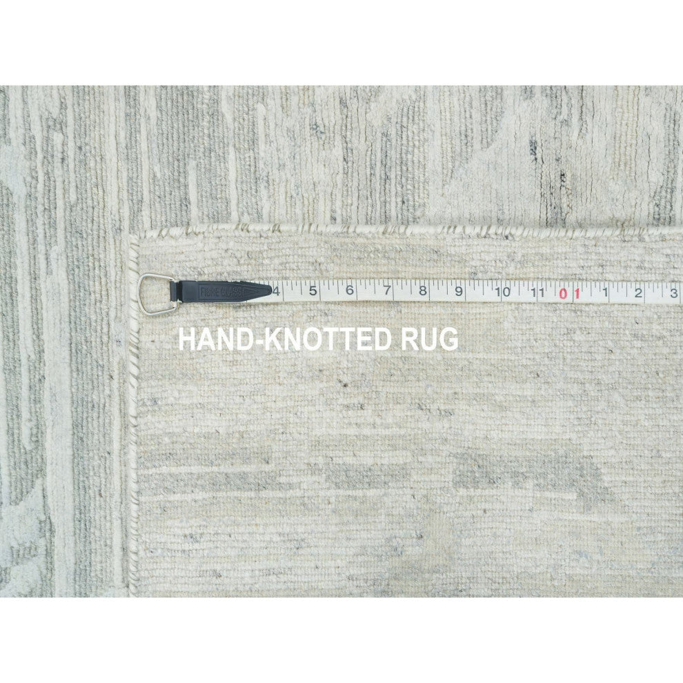 Ivory and Light Gray Hand Spun Undyed Natural XL Runner Oriental Rug 2'6"x16'