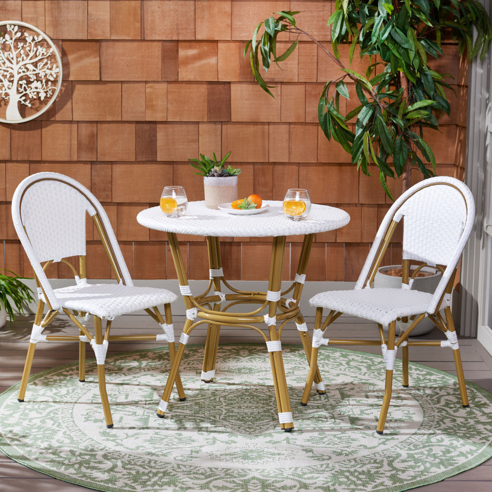 Safavieh Salcha Indoor-Outdoor Stackable Side Chairs, Set of 2, White/Light Brown