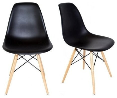 Set of 2 DSW Black Mid Century Modern Plastic Dining Shell Chair
